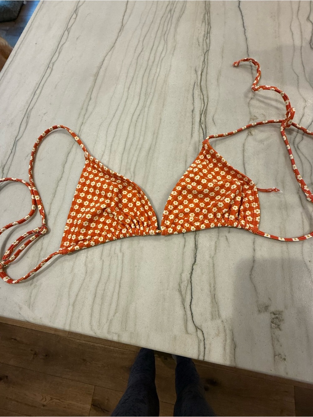 Orange Floral Triangle Camisole Top - Women's Tie-Back Bralette